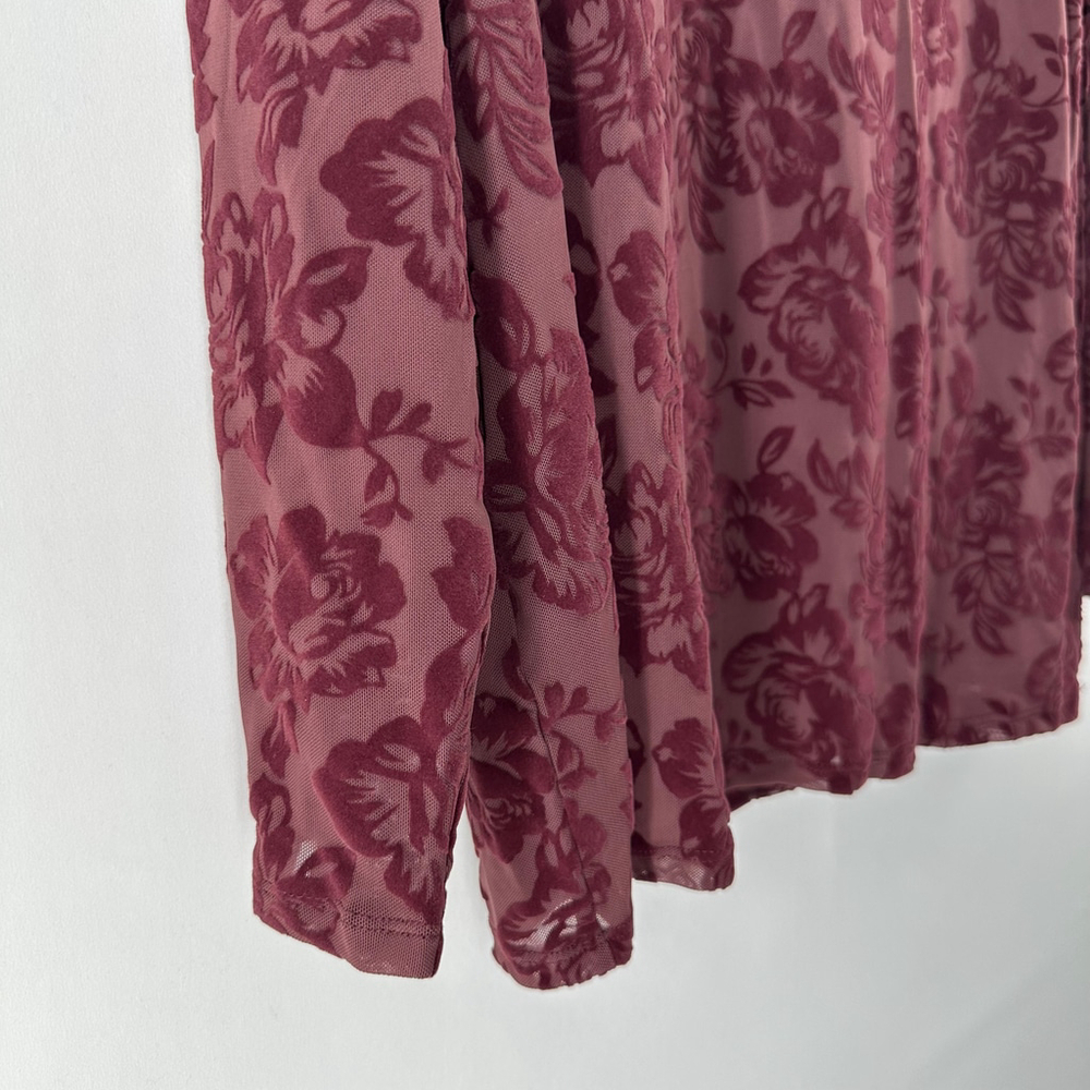 TORRID Burgundy FLORAL Mock Neck Long Sleeve SHEER Top WOMENS PLUS SIZE 0 12 14 - Picture 5 of 8